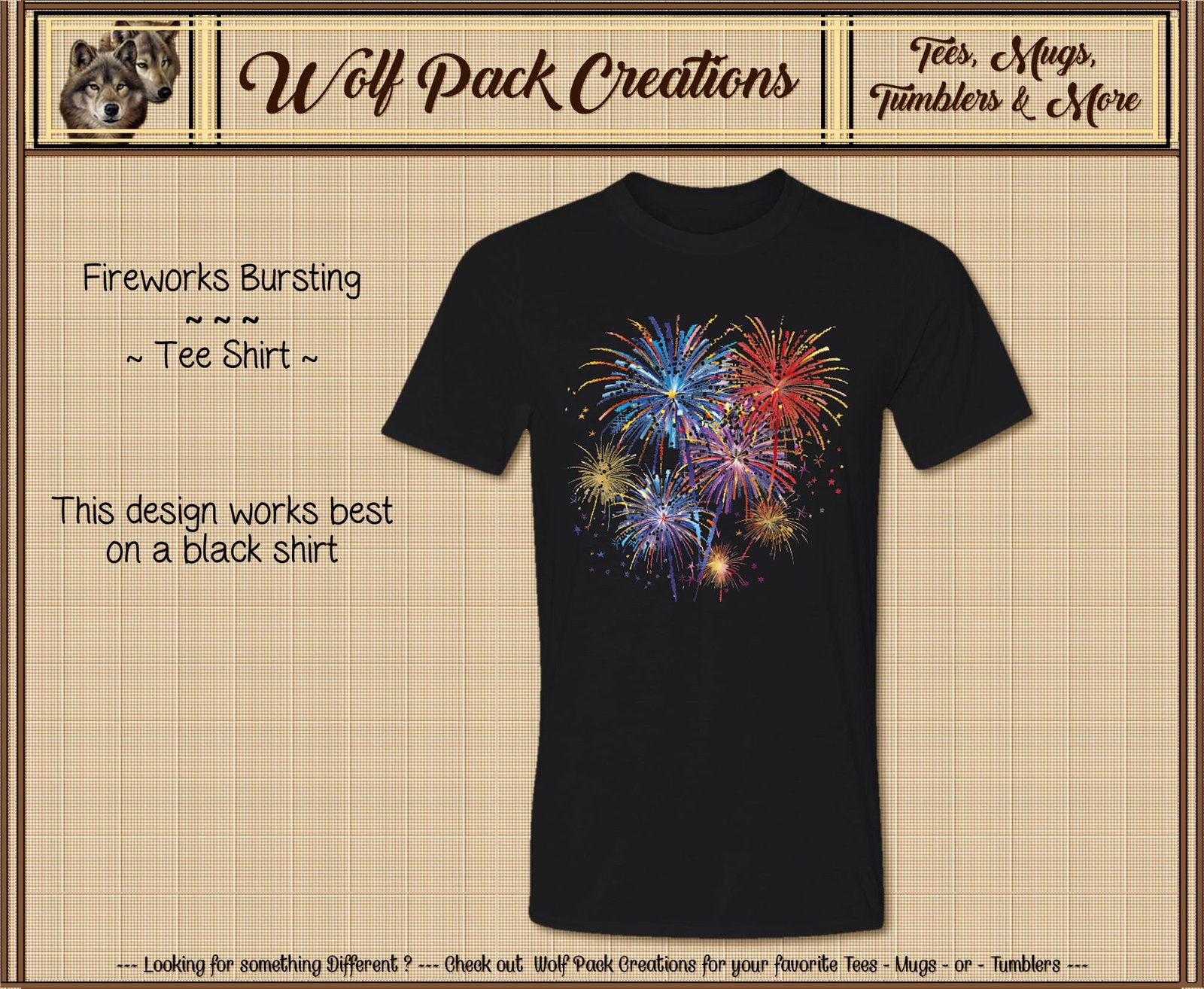 Beautiful Short Sleeve Shirt: Bursting Fireworks - Wolf Pack Creations