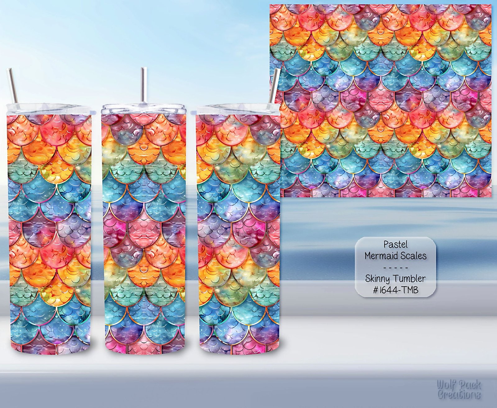 Beautiful Mermaid Scales Design on Skinny Tumbler