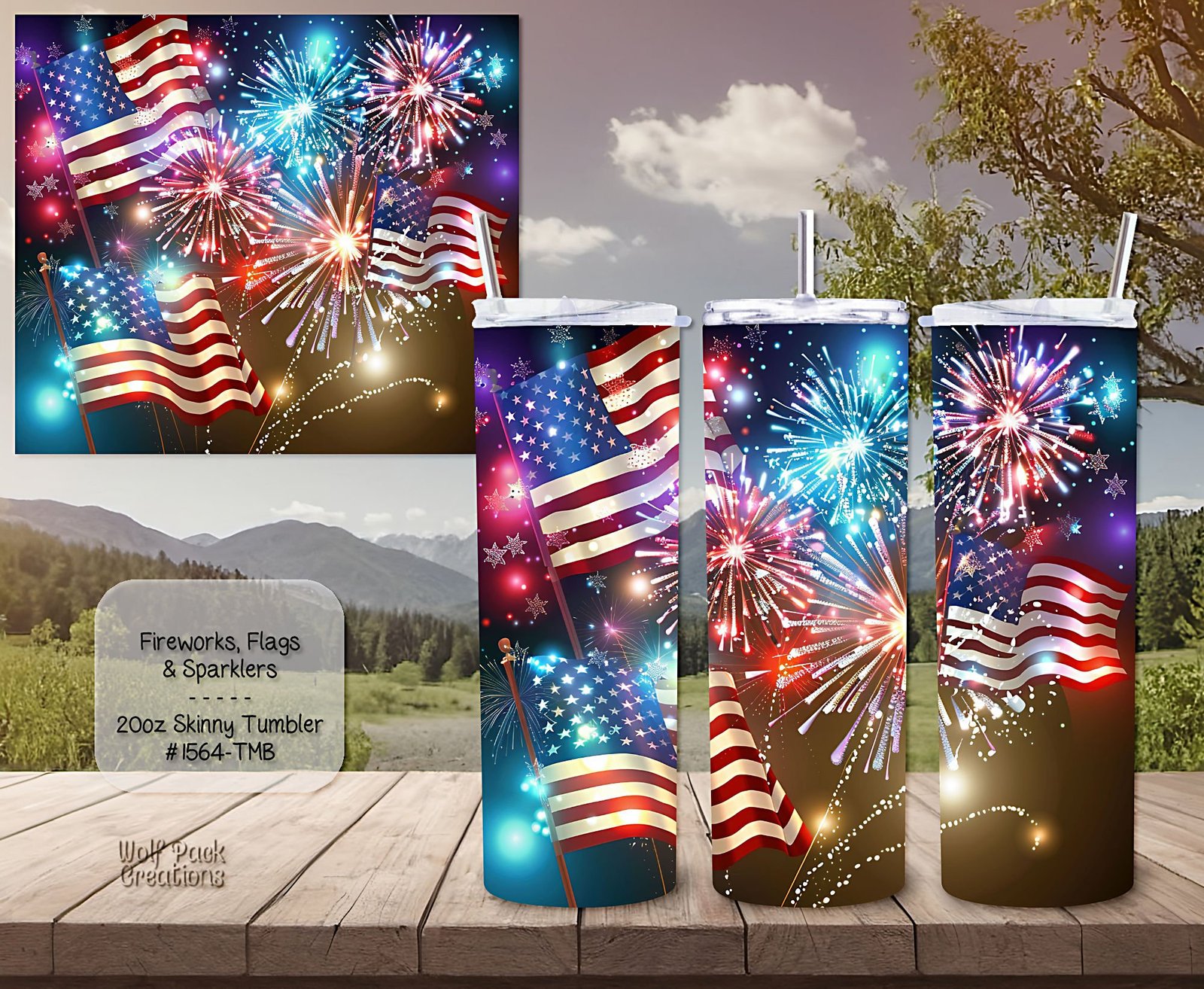 Beautiful Fireworks, Flags & Sparklers Design on a Skinny Tumbler