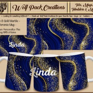 Personalizable Beautiful Blue and Gold Marble Ceramic Mug