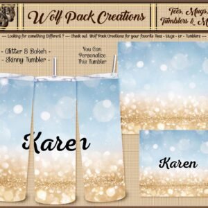 Personalizable Beautiful Blue and Gold Glitter Skinny Tumbler