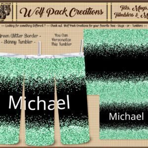 Personalizable Beautiful Green Glitter Skinny Tumbler