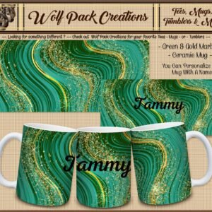 Personalizable Beautiful Green and Gold Glitter Ceramic Mug