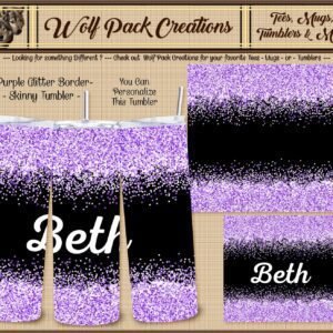 Personalizable Beautiful Purple Glitter Skinny Tumbler