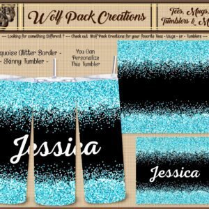 Personalizable Beautiful Turquoise Glitter Skinny Tumbler
