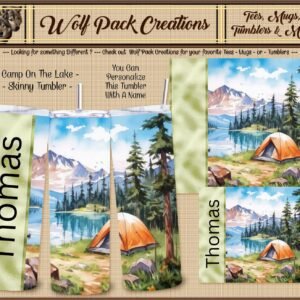 Personalizable Beautiful Camping by the Lake Skinny Tumbler