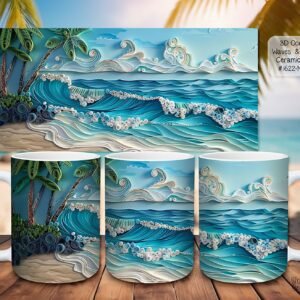 Beautiful 3D Ocean Waves & Wind Design on a Ceramic Mug