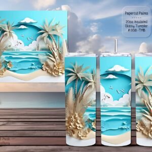 Beautiful Skinny Tumbler: 3D Papercut Palm Trees