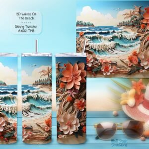 Beautiful Skinny Tumbler: 3D Waves on the Beach