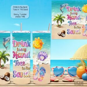 Beautiful Skinny Tumbler: Drink in My Hand Toes in the Sand