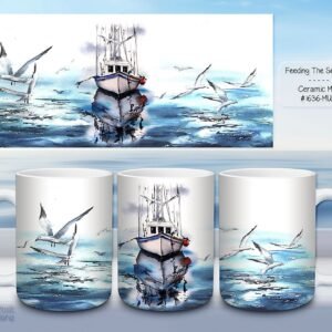Beautiful Feeding the Seagulls Design on a Ceramic Mug