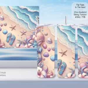 Beautiful Skinny Tumbler featuring Flip Flops in the Sand