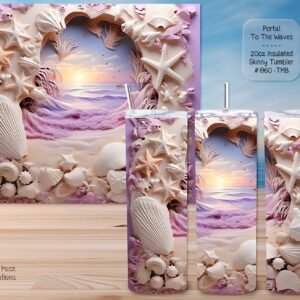 Beautiful Skinny Tumbler: Ocean Sunset and Waves