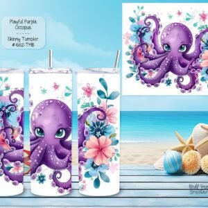 Beautiful Purple Octopus Design on Skinny Tumbler
