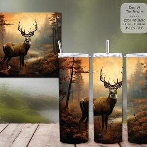 The Perfect Hunting Companion: Insulated Tumbler featuring a Deer at the Stream