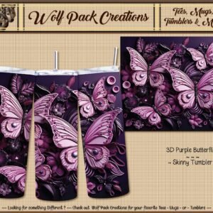 Beautiful 3D Purple Butterflies on a Skinny Tumbler