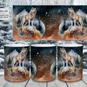 Ceramic Holiday Coffee Mug: Beautiful Alpha Wolf