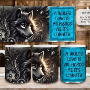 Ceramic Holiday Coffee Mug: Beautiful Black Wolf