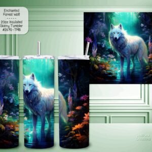 Stainless Steel Insulated Tumbler: Beautiful Enchanted Forest Wolf