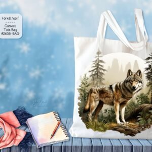 White Polyester Tote Bag: Beautiful Forest Wolf