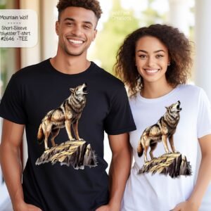 Unisex Polyester Short Sleeve Shirt: Beautiful Mountain Wolf