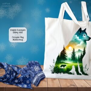 White Polyester Tote Bag: Beautiful Sitting Wolf