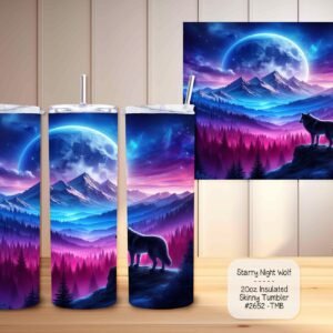 Stainless Steel Insulated Tumbler: Beautiful Starry Night Wolf