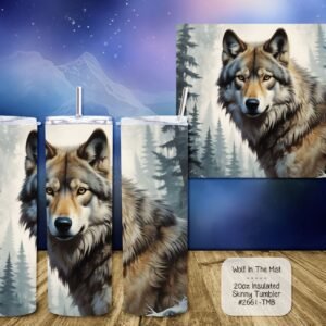 Stainless Steel Insulated Tumbler: Beautiful Wolf in the Mist