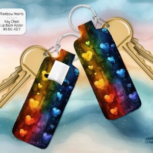 Beautiful Rainbow Hearts Lip Balm Keychain