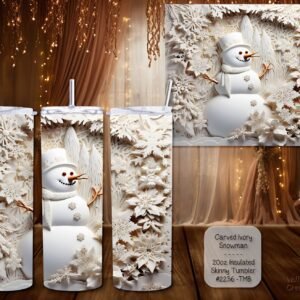 Carved Ivory Snowman Stainless Steel Skinny Tumbler - 20 Ounce Insulated Beverage Container