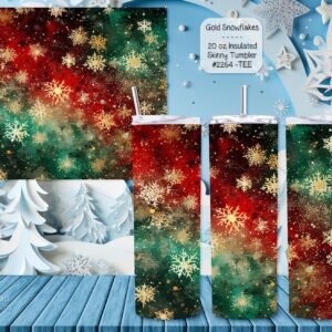 Beautiful and Stylish Holiday Stainless Steel Tumbler: Gold Snowflakes