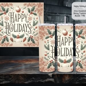 Stylish Holiday Stainless Steel Tumbler: Happy Holidays