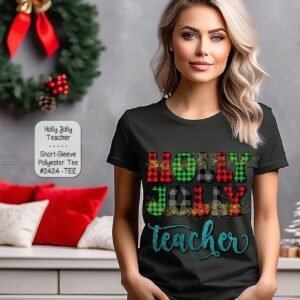 Stylish and Festive Short Sleeve Shirt: Holly Jolly Teacher