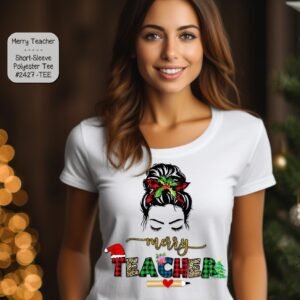 Stylish and Festive Short Sleeve Shirt: Merry Teacher