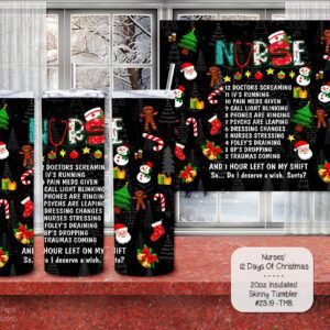 Beautiful Holiday Stainless Steel Tumbler: Nurses' 12 Days of Christmas