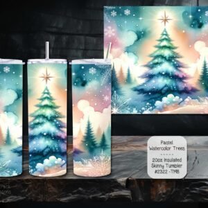 Beautiful Holiday Stainless Steel Tumbler: Pastel Watercolor Trees