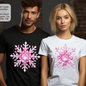 Beautiful Short Sleeve Shirt: Pink Crystal Snowflake