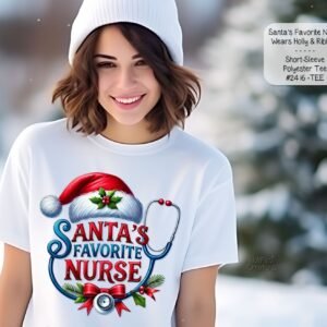 Beautiful Holiday Short Sleeve Shirt: Santa's Favorite Nurse