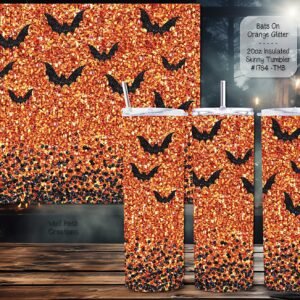 Beautiful Skinny Tumbler featuring Bats on Orange Glitter