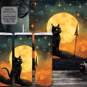 Beautiful Skinny Tumbler with a Black Cat on a Tree Limb