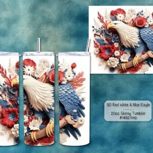 Beautiful 3D Red, White & Blue Eagle on Skinny Tumbler
