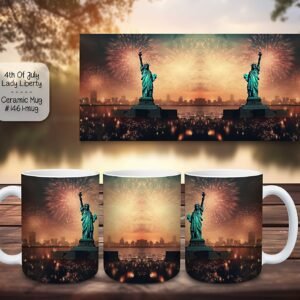 Beautiful Ceramic Mug: Fireworks & Lady Liberty
