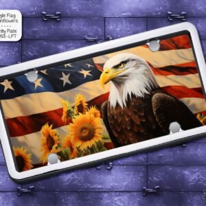 Eagle Flag Sunflowers License Plate