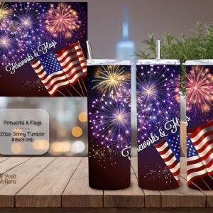 Beautiful Fireworks & Flags Design on a Skinny Tumbler