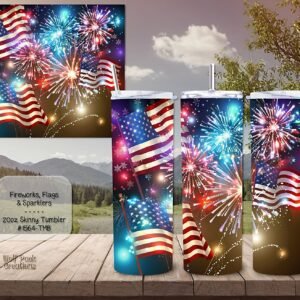 Beautiful Fireworks, Flags & Sparklers Design on a Skinny Tumbler