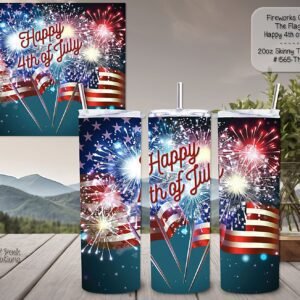 Beautiful Fireworks Design on a Skinny Tumbler