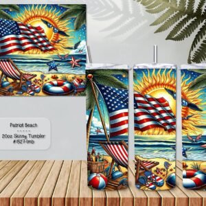 Beautiful Patriotic Beach Scene on a Skinny Tumbler