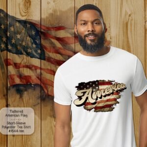Tattered American Flag on Short Sleeve Shirt