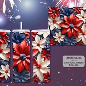 Beautiful Red, White & Blue Flowers on Skinny Tumbler