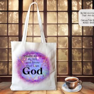 Beautiful White Polyester Tote Bag: Be Still and Know I Am God